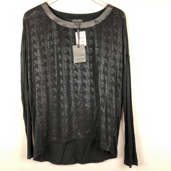 NWT Trouve M Shimmer Houndstooth Faux Leather Top - Picture 1 of 8